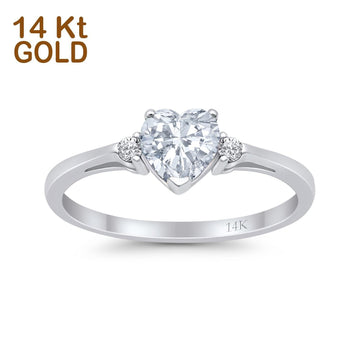 14K White Gold Heart Promise Bridal Simulated CZ Wedding Engagement Ring